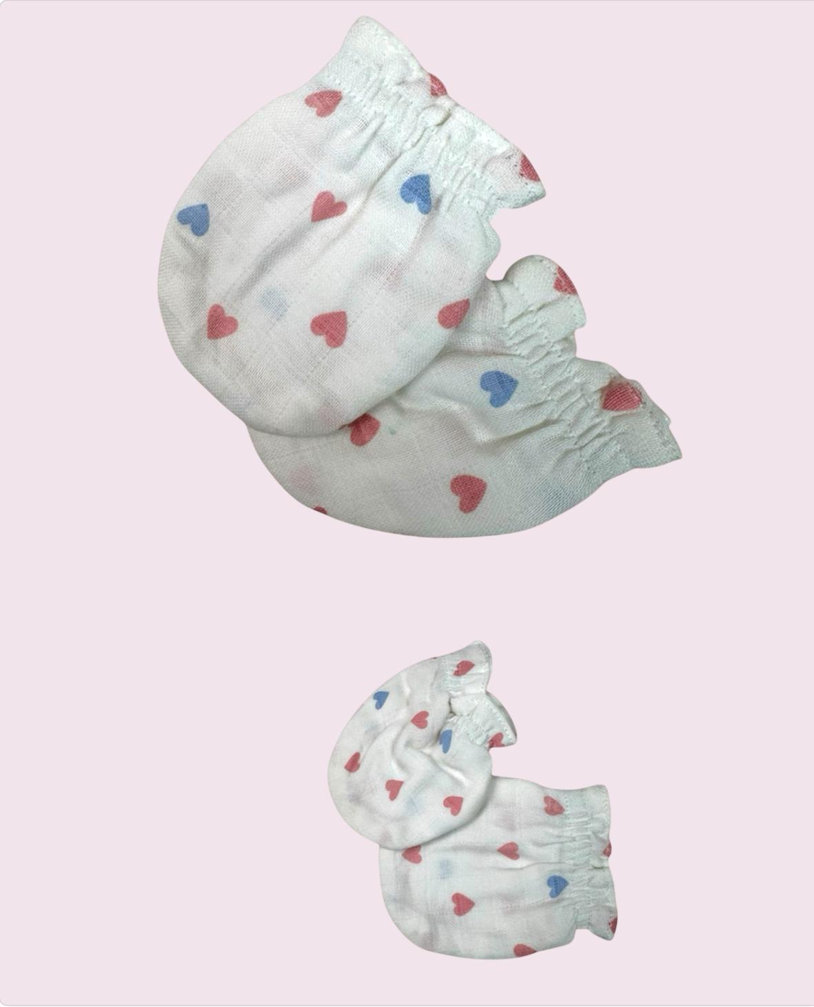 Organic Cotton Muslin Mittens - Heart - Image 2