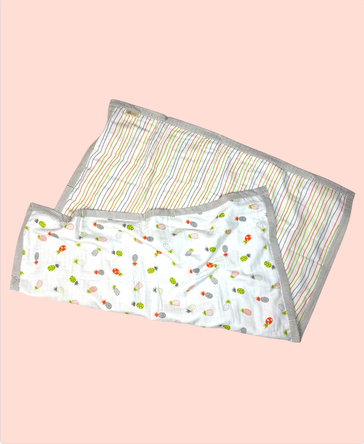 Organic Muslin Reversible Blanket- Stripes