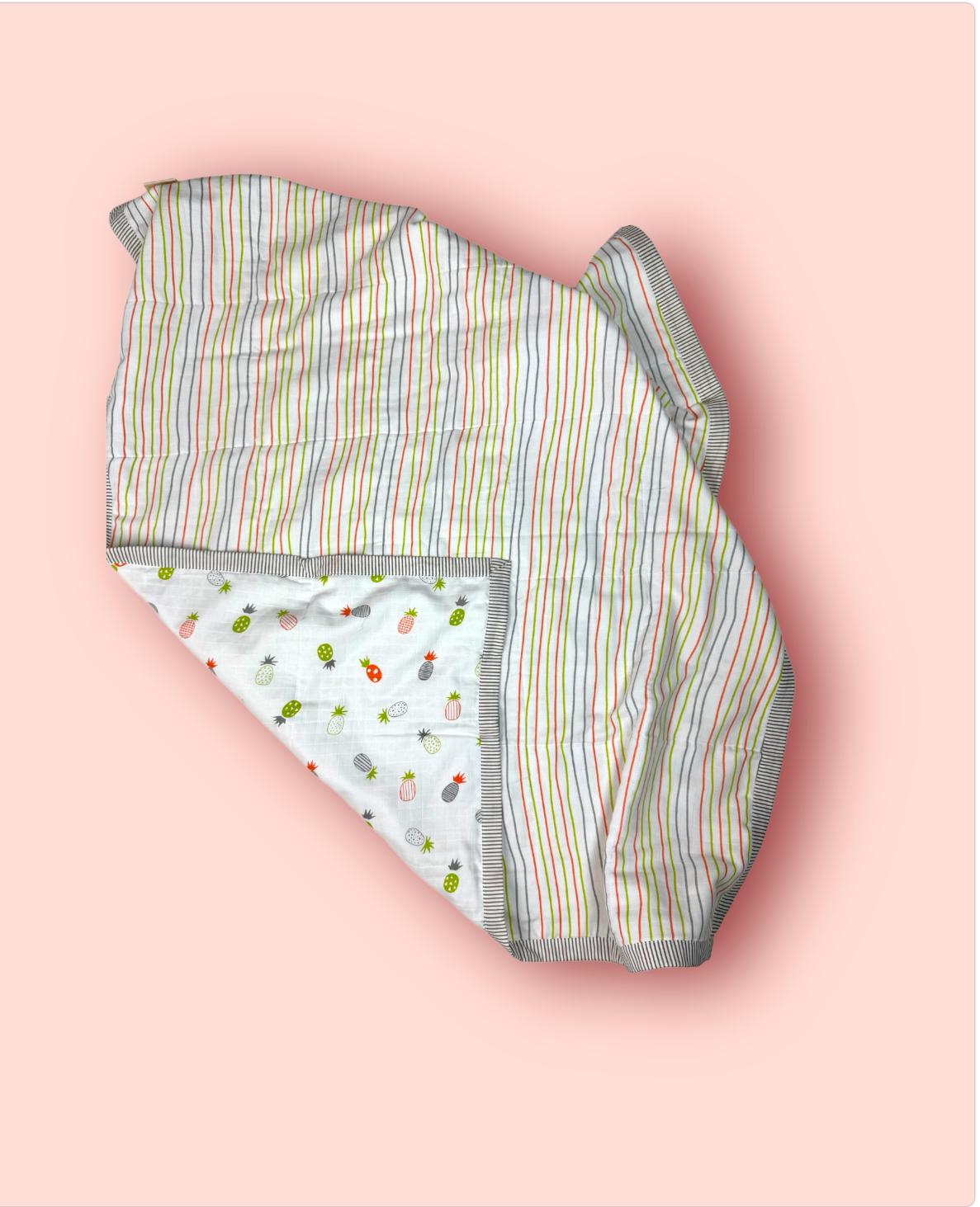Organic Muslin Reversible Blanket- Stripes - Image 2