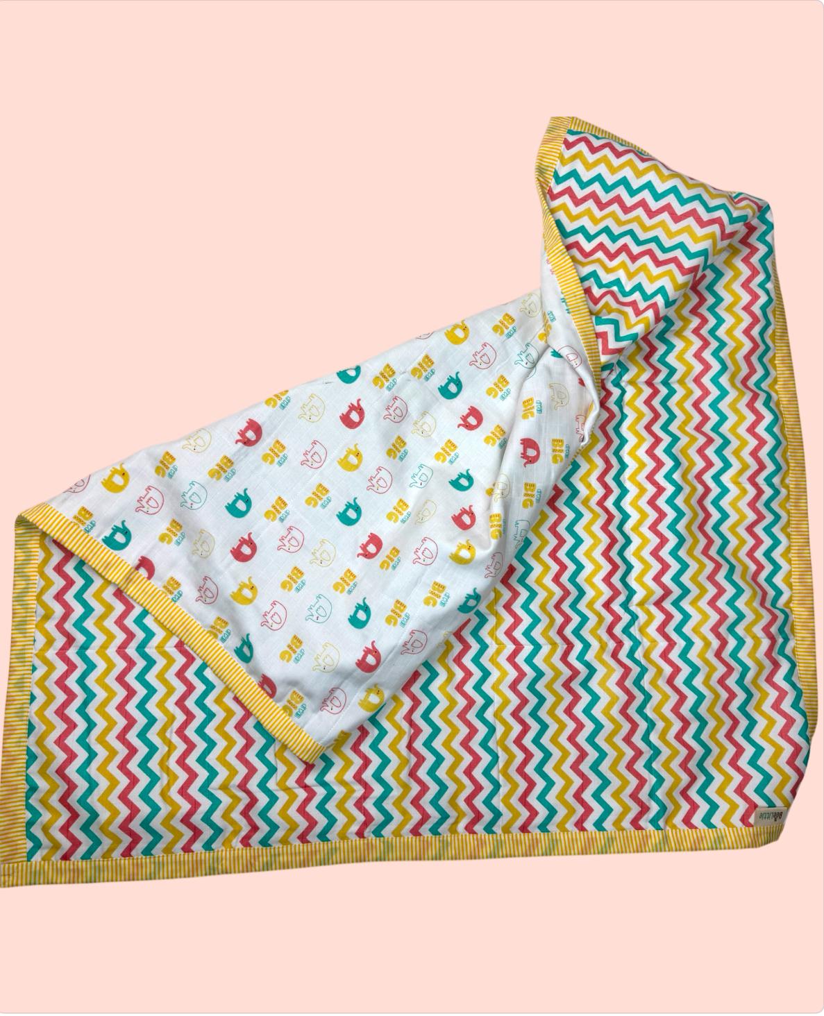 Organic Muslin Reversible blanket- Elephant