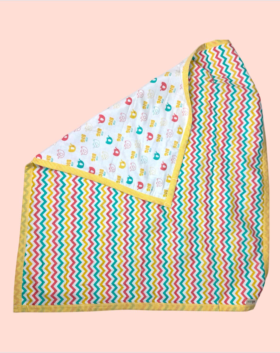 Organic Muslin Reversible blanket- Elephant - Image 2