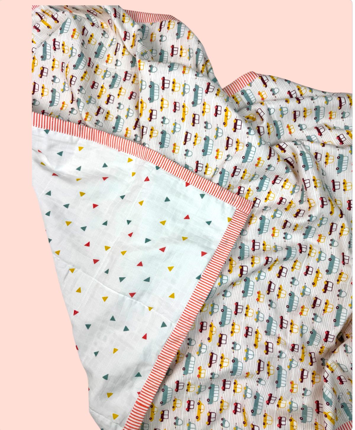 Organic Muslin Reversible Blanket- Car