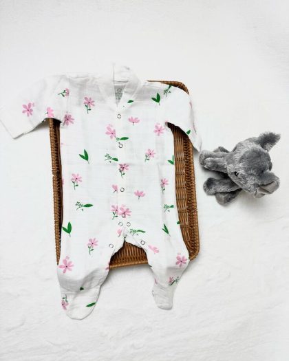 Organic Cotton Muslin Unisex Romper- Flower