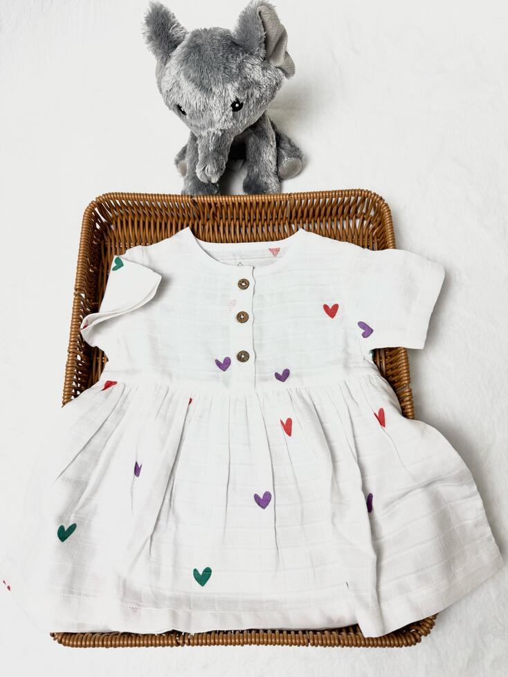 Organic Cotton Muslin frock- Heart - Image 2
