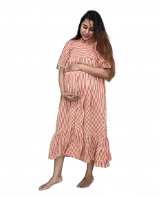 High neck Striped Maternity Dr..