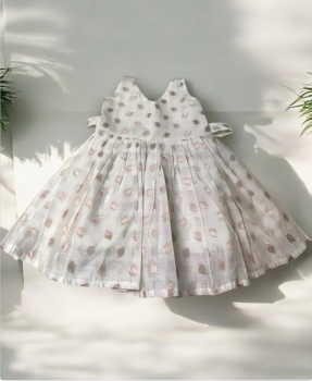 Kasavu frock-  White Brocade