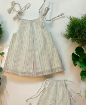 Shoulder Knot multicolour stripes ethnic frock